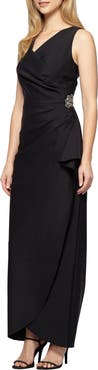 Alex Evenings Embellished Side Drape Column Formal Gown