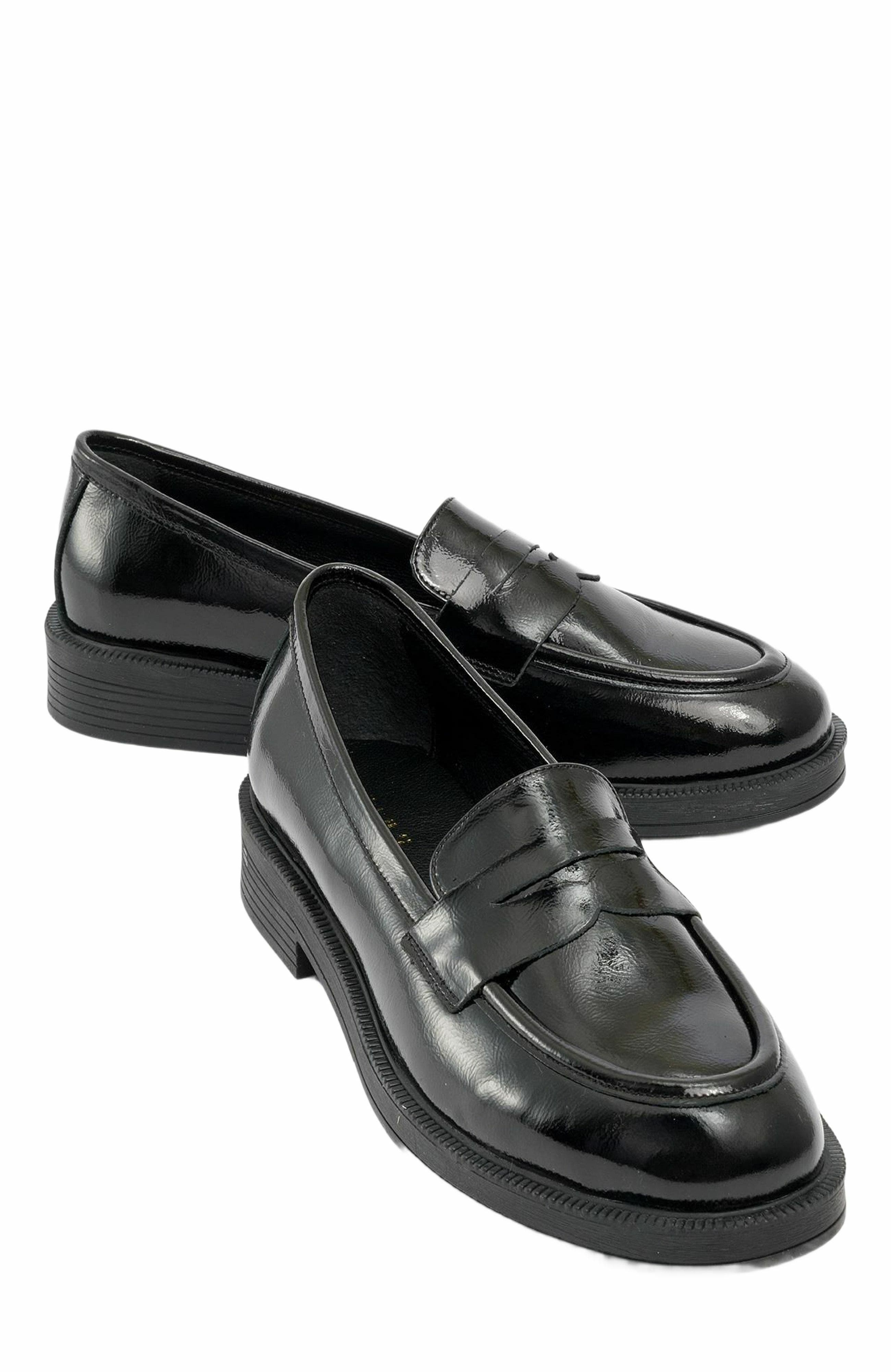 Forever & Always Shoes Bree Platform Penny Leather Loafer, Main, color, Black Patent Leather
