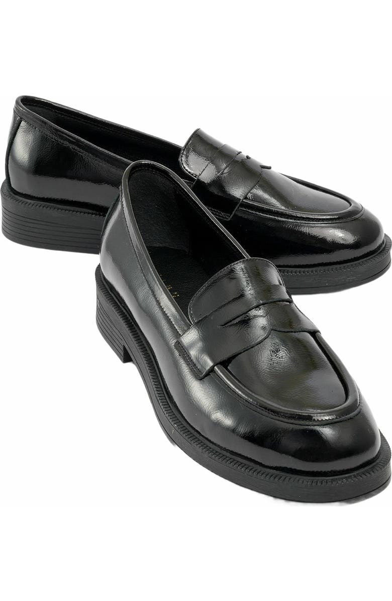 Forever & Always Shoes Bree Platform Penny Leather Loafer, Main, color, Black Patent Leather