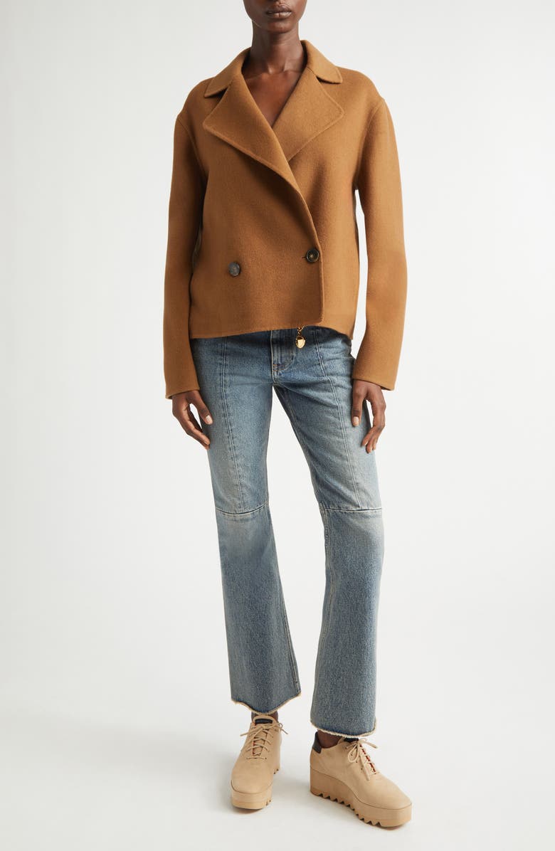 Stella McCartney Crop Wool Peacoat, Alternate, color, Toffee