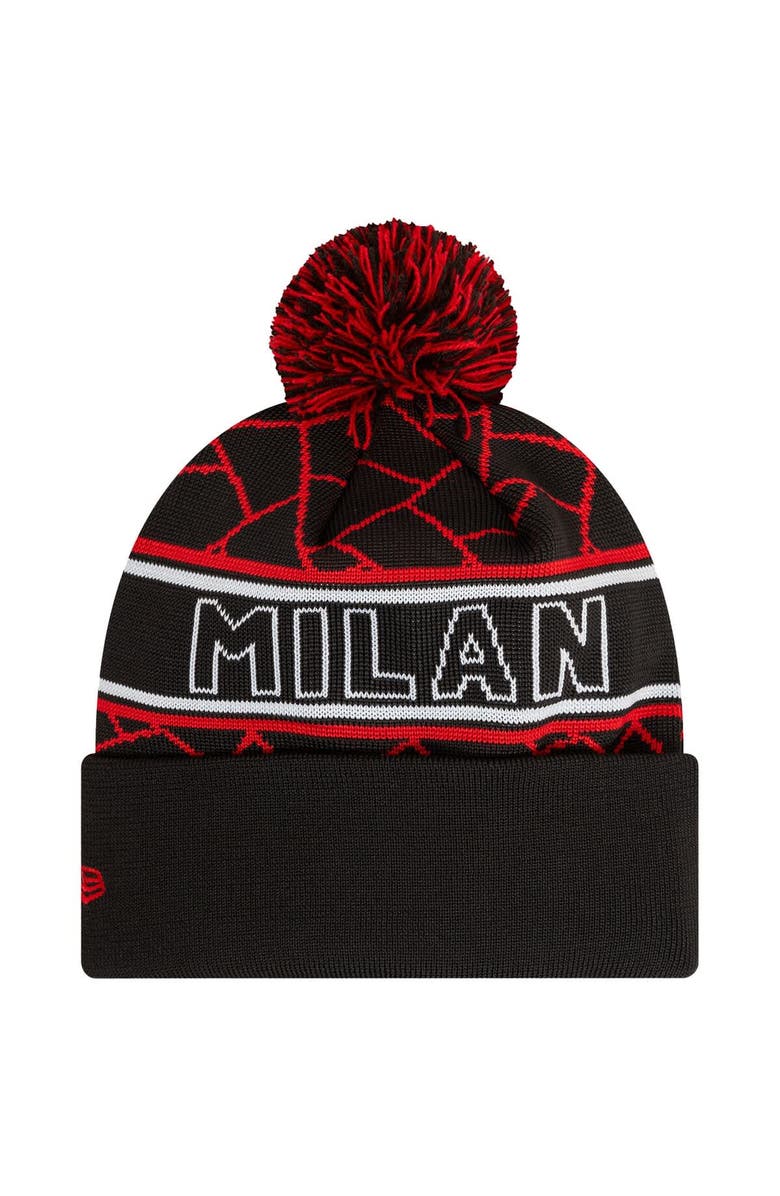 New Era Men's New Era Black AC Milan Sport Cuffed Knit Hat with Pom, Alternate, color, 