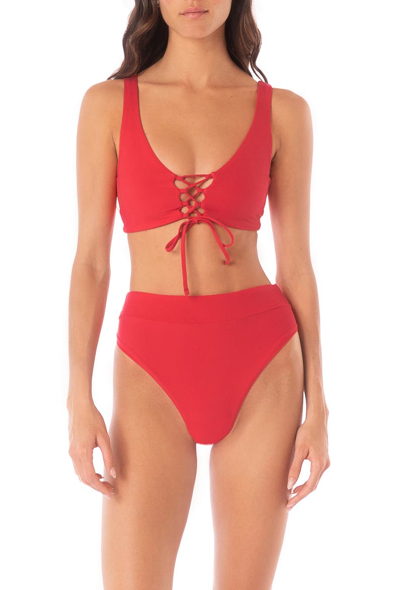 Suzy Q Reversible High Rise Bikini Bottoms, Alternate, color, RED