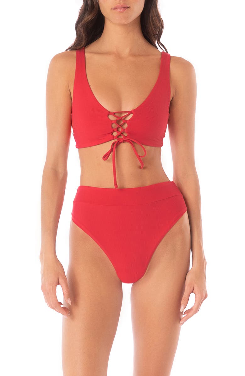 Maaji Suzy Q Reversible High Rise Bikini Bottoms, Alternate, color, Red