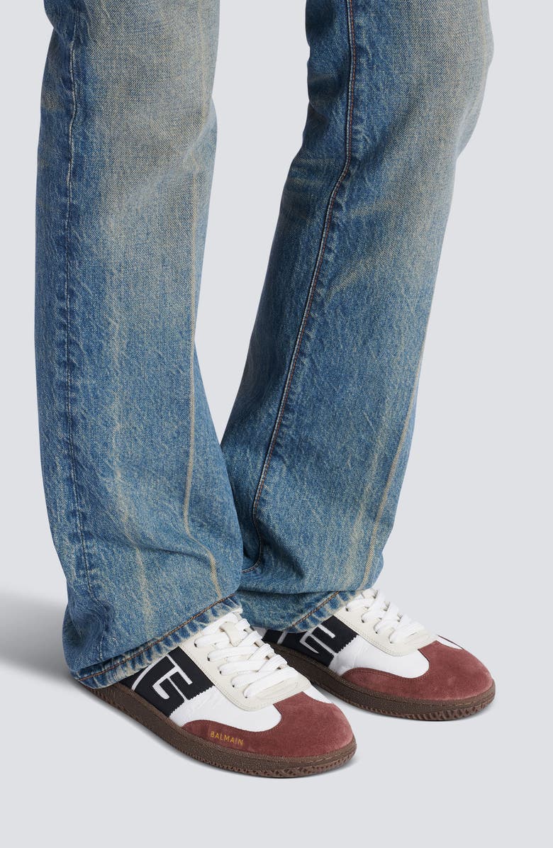 Balmain Swan Low Top Sneaker, Alternate, color, Gl0 White/ Burgundy