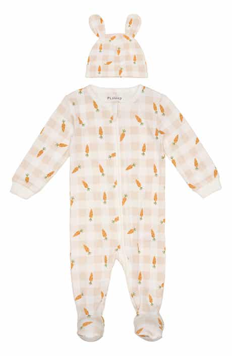 PL Baby by Petit Lem Gingham Carrot Footie & Cap Set