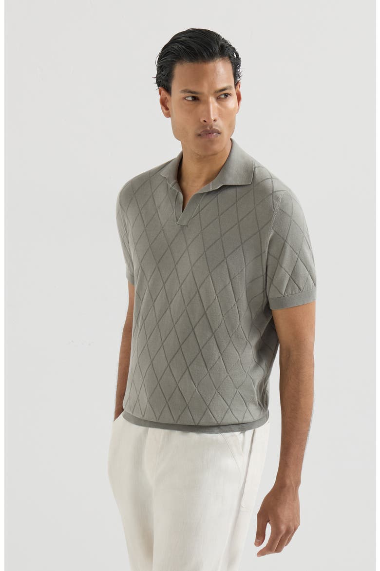 Cotton textured Argyle lightweight knit polo shirt, Main, color, Khaki