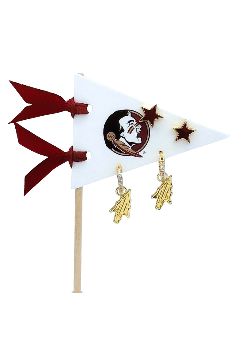 Florida State University Pennant Pair Earring Set, Main, color, Yellow Gold
