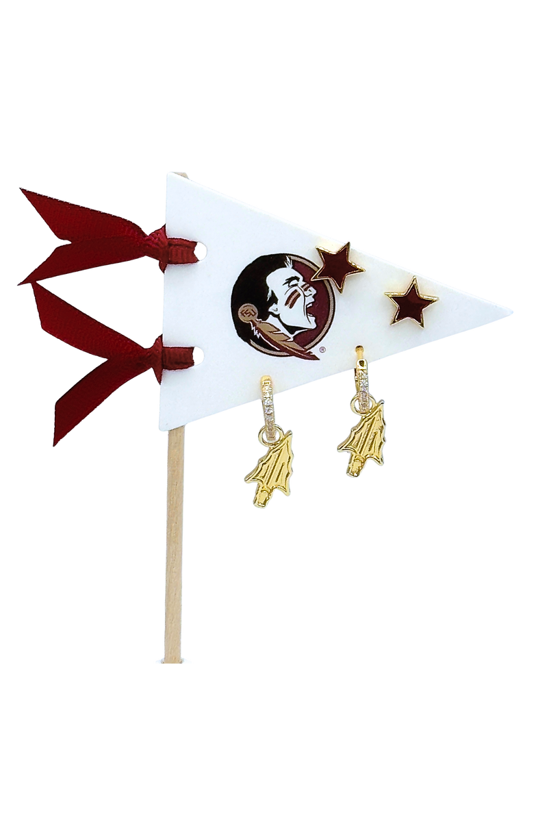 Color Shout Florida State University Pennant Pair Earring Set, Main, color, Yellow Gold