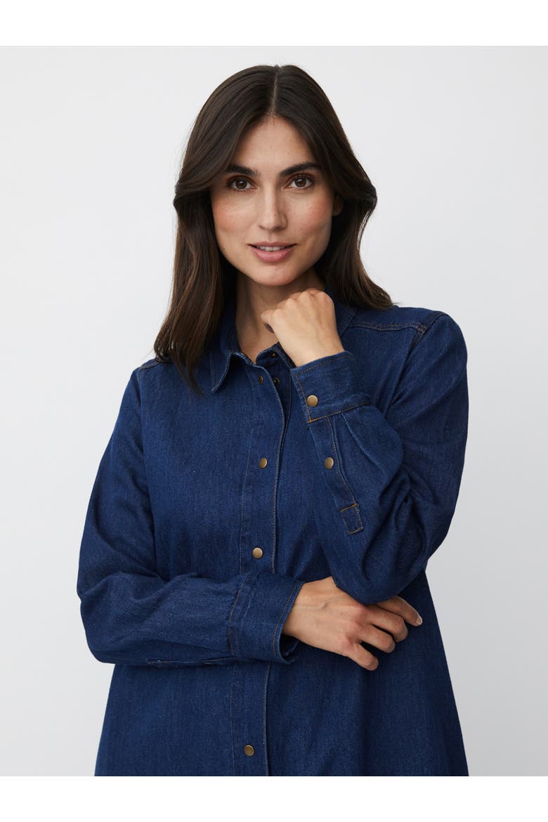 Denim Long Sleeve Collared Long Shirt, Alternate, color, Dark Denim