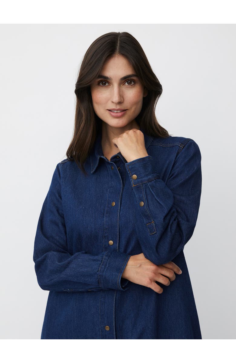 Masai Copenhagen Denim Long Sleeve Collared Long Shirt, Alternate, color, Dark Denim