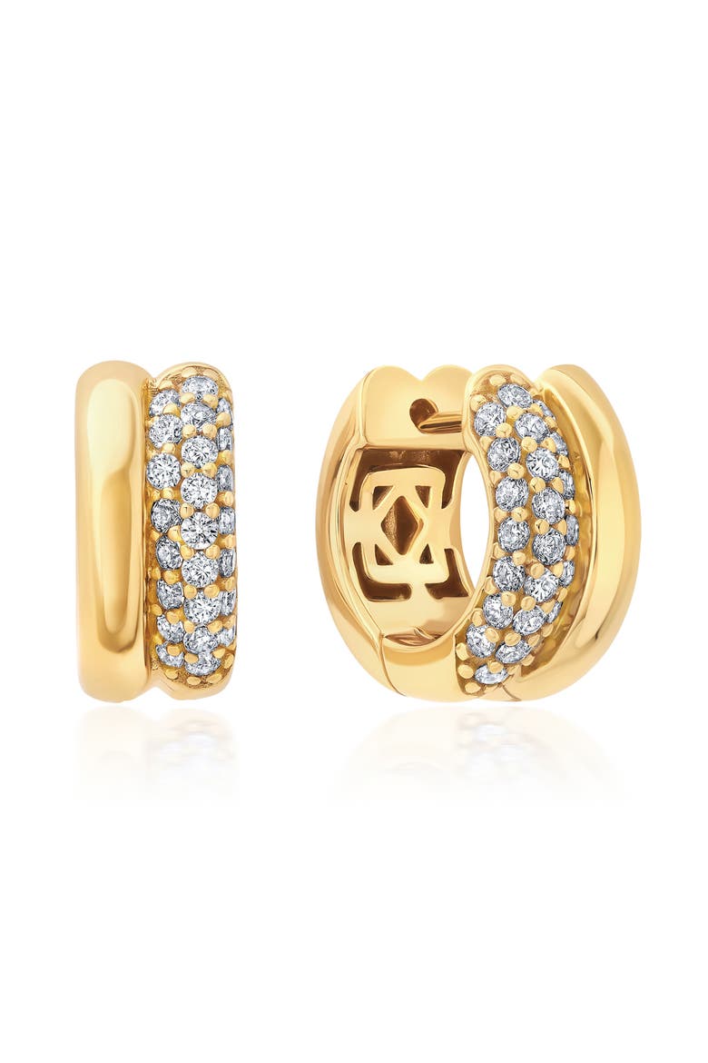 Pavé Double Huggie Hoop Earrings, Main, color, 18KYG/ CLEAR STONE