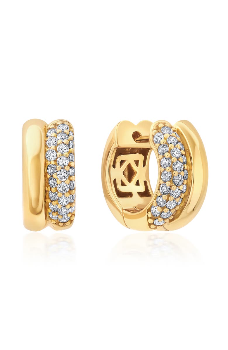 Crislu Pavé Double Huggie Hoop Earrings, Main, color, 18Kyg/ Clear Stone
