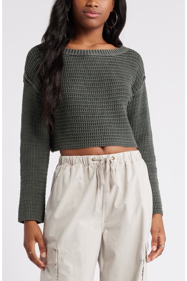 Textured Crop Cotton Sweater, Main, color, GREY PHANTOM