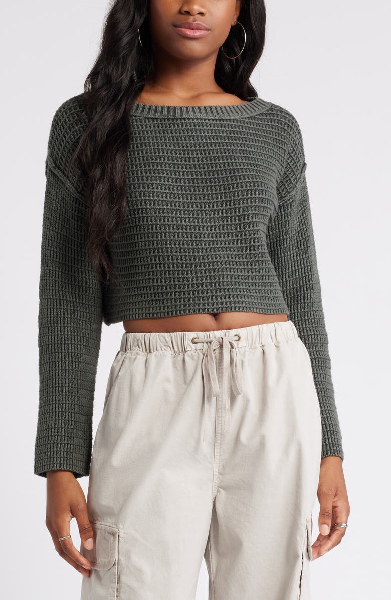 BP. Textured Crop Cotton Sweater, Main, color, Grey Phantom