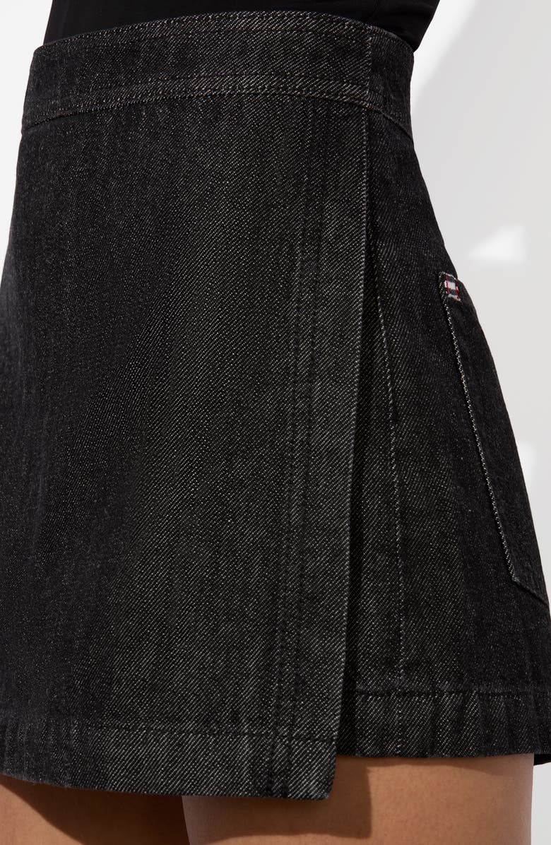 Alice + Olivia Lakelyn Wrap Front Denim Skort, Alternate, color, Maya Charcoal Black
