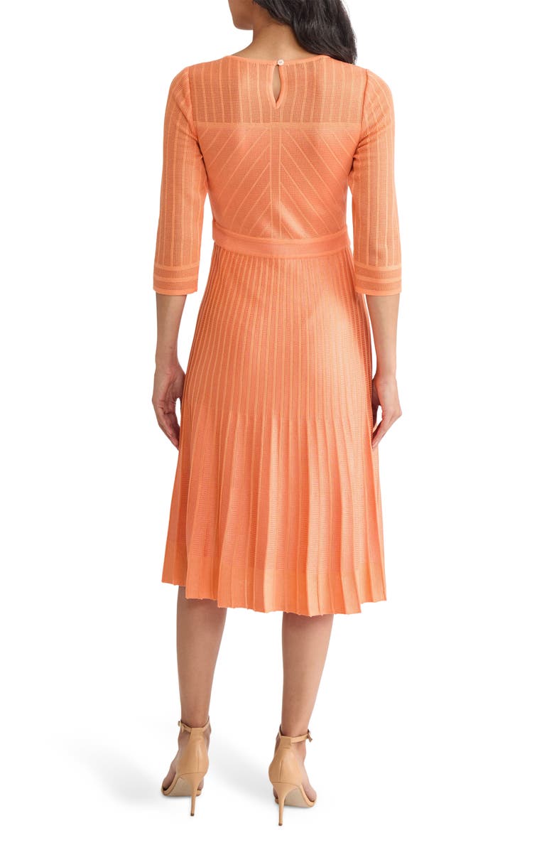 Misook Pleated Geometric Knit Midi Dress, Alternate, color, Amber Glow