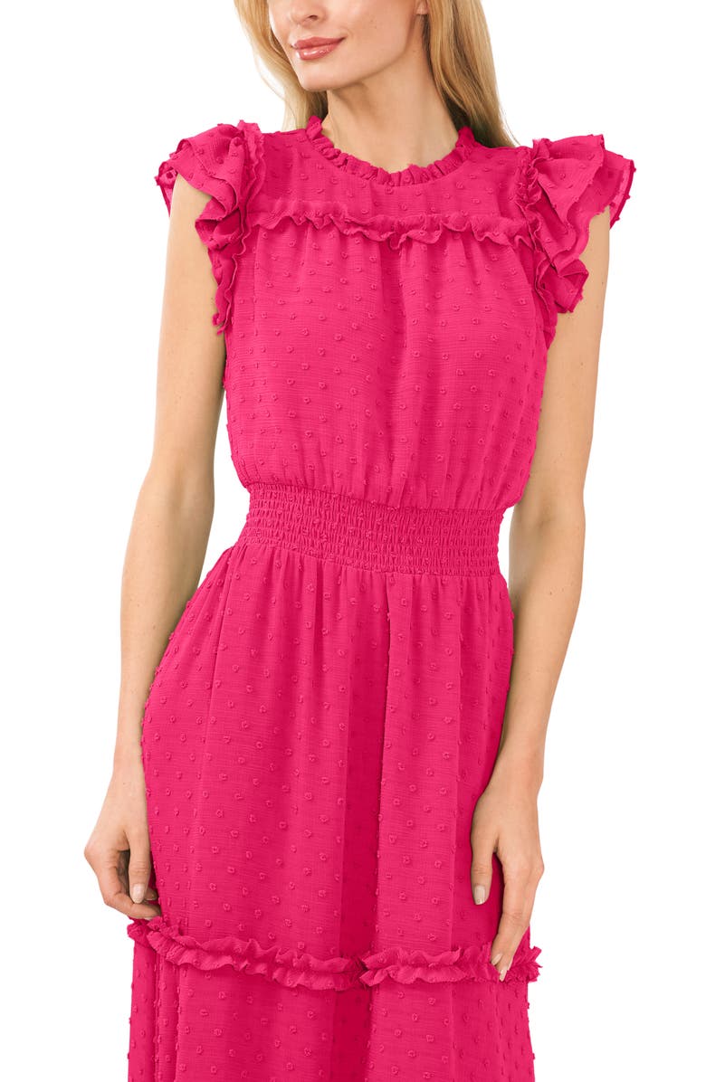 CeCe Clip Dot Flutter Sleeve Midi Dress, Alternate, color, Bright Rose