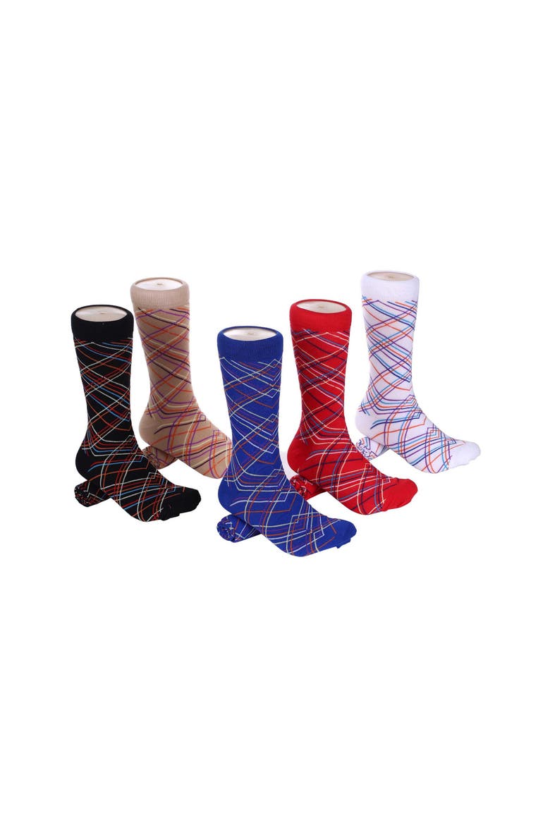Cotton Blend Patterned Dress Socks 5 Pack, Alternate, color, Criss Cross Streak