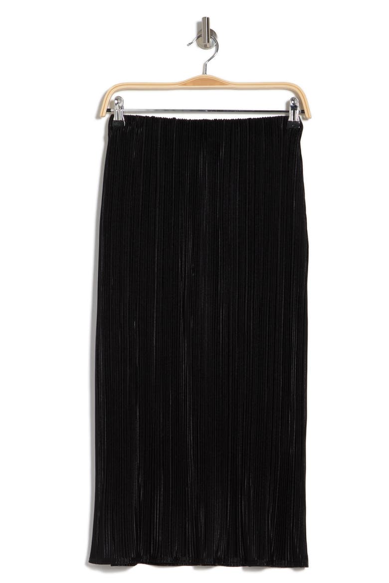 Solid Plissé Midi Skirt, Alternate, color, BLACK