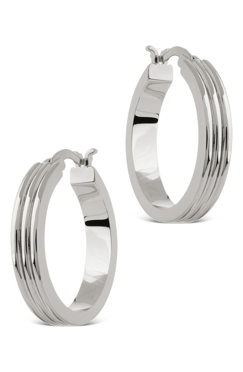 Sterling Forever Hannah Ribbed Hoop Earrings, Alternate, color, Silver