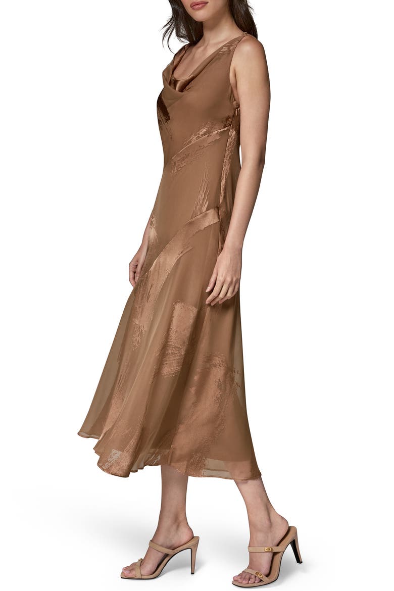 Satin Burnout Cocktail Dress, Alternate, color, CAMEL