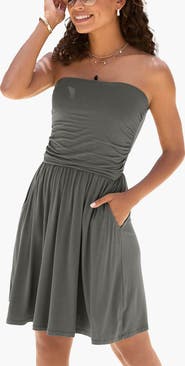 LASCANA Women's Strapless Ruched Dress
