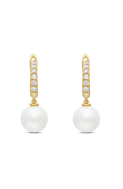 Freshwater Pearl & Diamond Hoop Earrings