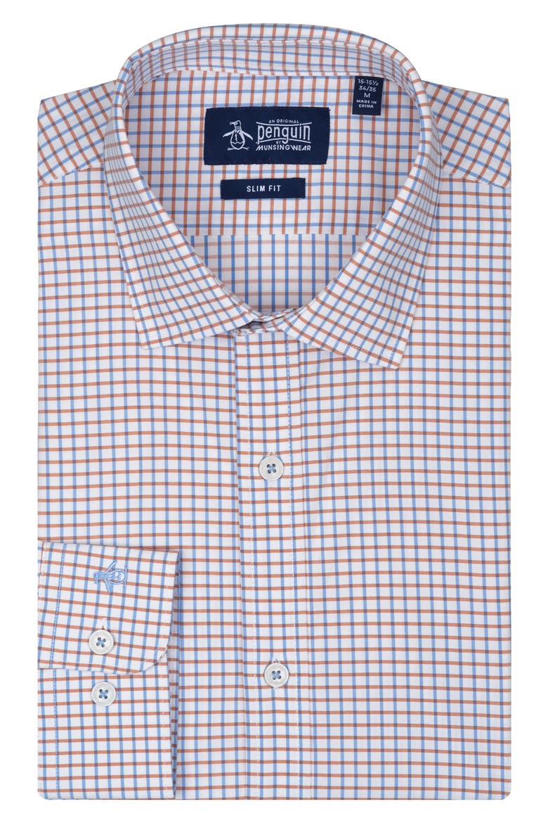 Slim Fit Summer Check Dress Shirt, Main, color, TANGERINE