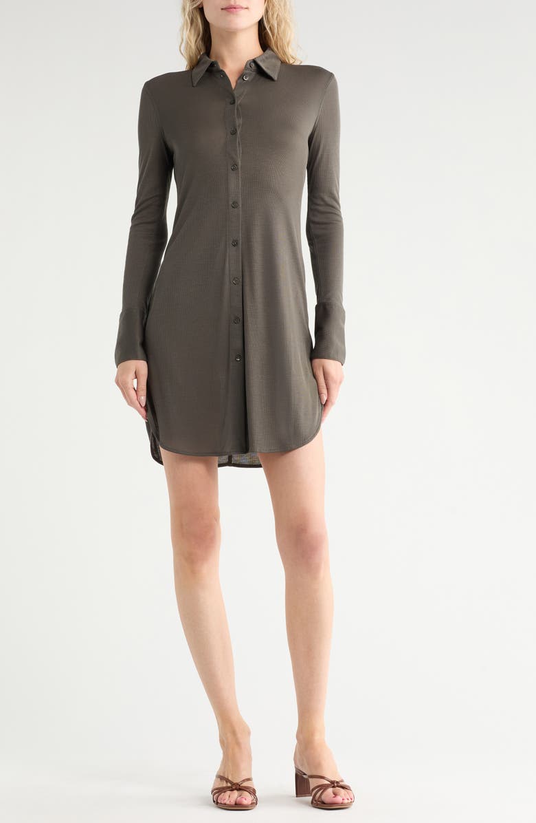 Helmut Lang Long Sleeve Jersey Shirtdress, Main, color, Graphite