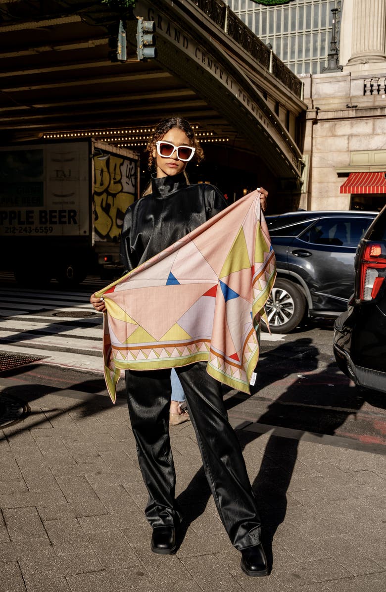 Jessie Zhao New York Double Sided Wool Silk Triangle Scarf Of Color Recombination, Alternate, color, Blue