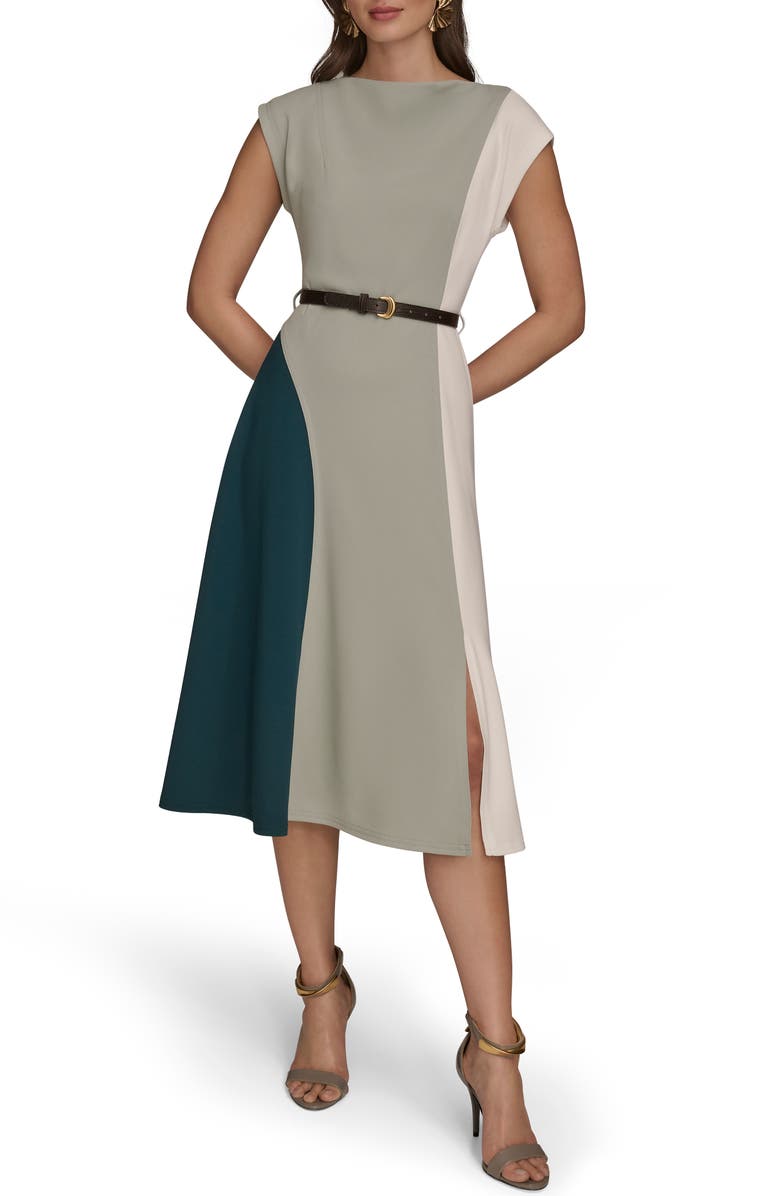 Donna Karan New York Colorblock Sleeveless Midi Dress, Main, color, Hudson/Weathered Sage/Cream