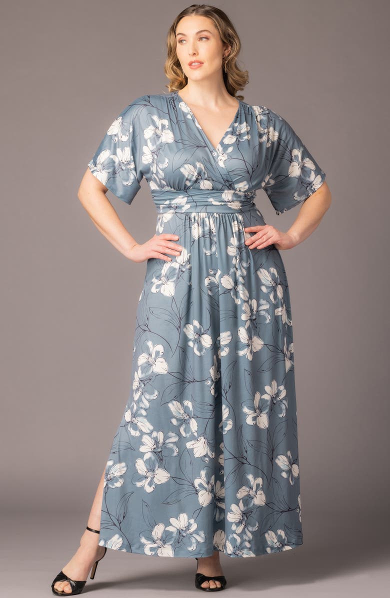 Kiyonna Vienna Maxi Dress, Alternate, color, Grey Lily Print