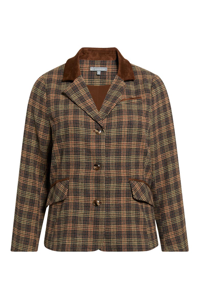 Plaid Three-Button Blazer, Alternate, color, BROWN MULTI