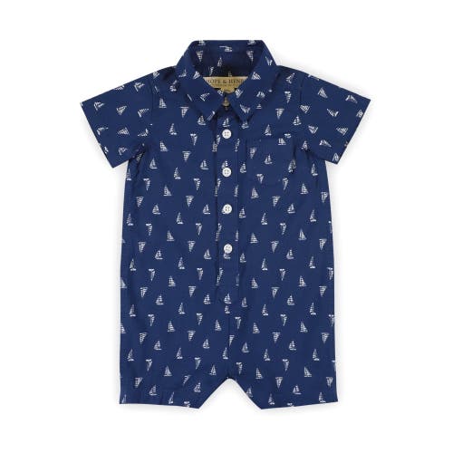 Hope & Henry Baby Seersucker Button Front Romper, Infant In Blue