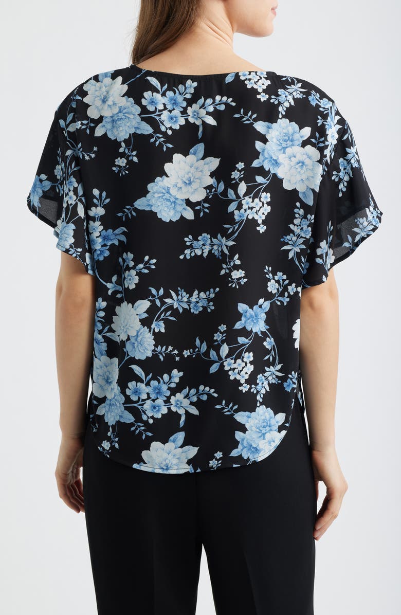 Anne Klein Floral Flutter Sleeve T-Shirt, Alternate, color, Anne Black Multi