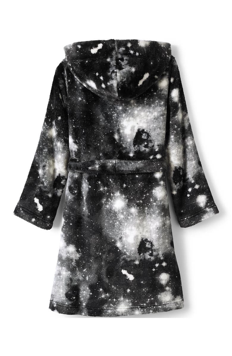 Lands' End Kids Hooded Fleece Solid Robe, Alternate, color, Black White Galaxy