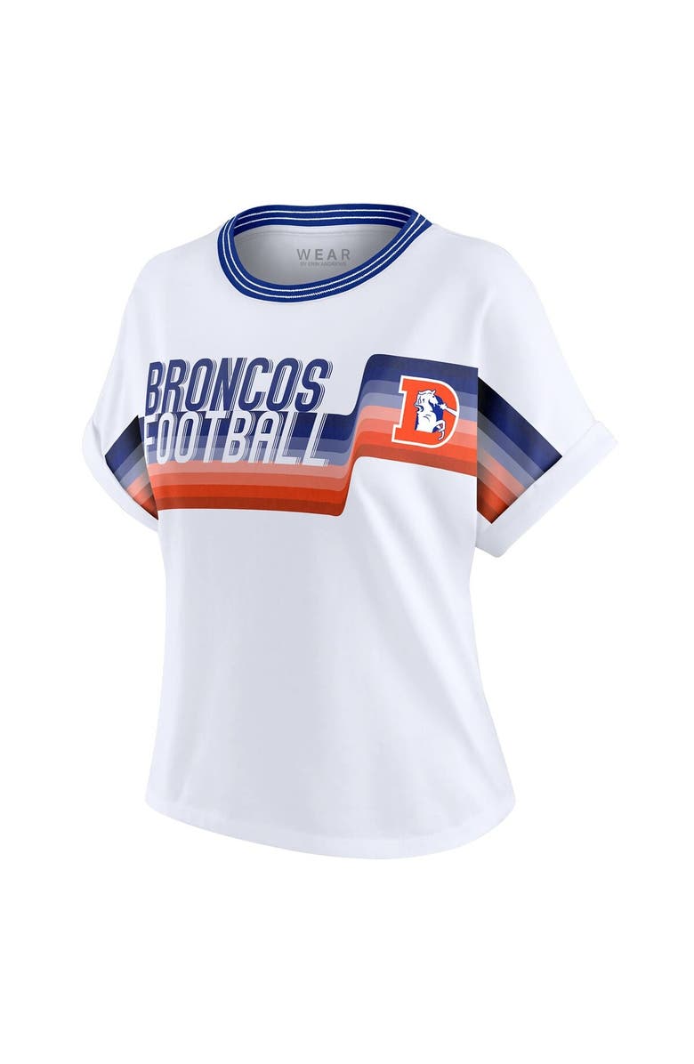 WEAR by Erin Andrews Women's WEAR by Erin Andrews White Denver Broncos Cropped Center Stripe Dolman T-Shirt, Alternate, color, White