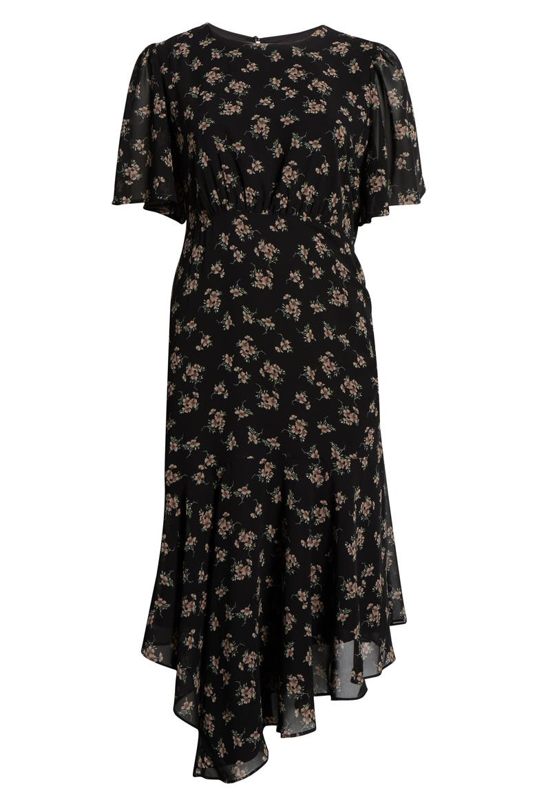 Kim Balboa Floral Asymmetric Hem Dress, Alternate, color, BLACK-MULTI