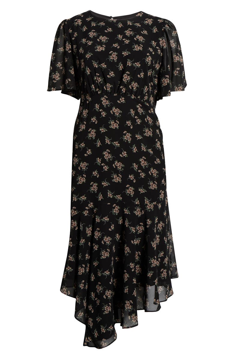 SUGARLIPS Kim Balboa Floral Asymmetric Hem Dress, Alternate, color, Black-Multi