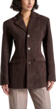 Manière De Voir Claire Suede Wide Shoulder Cinch Waist Blazer