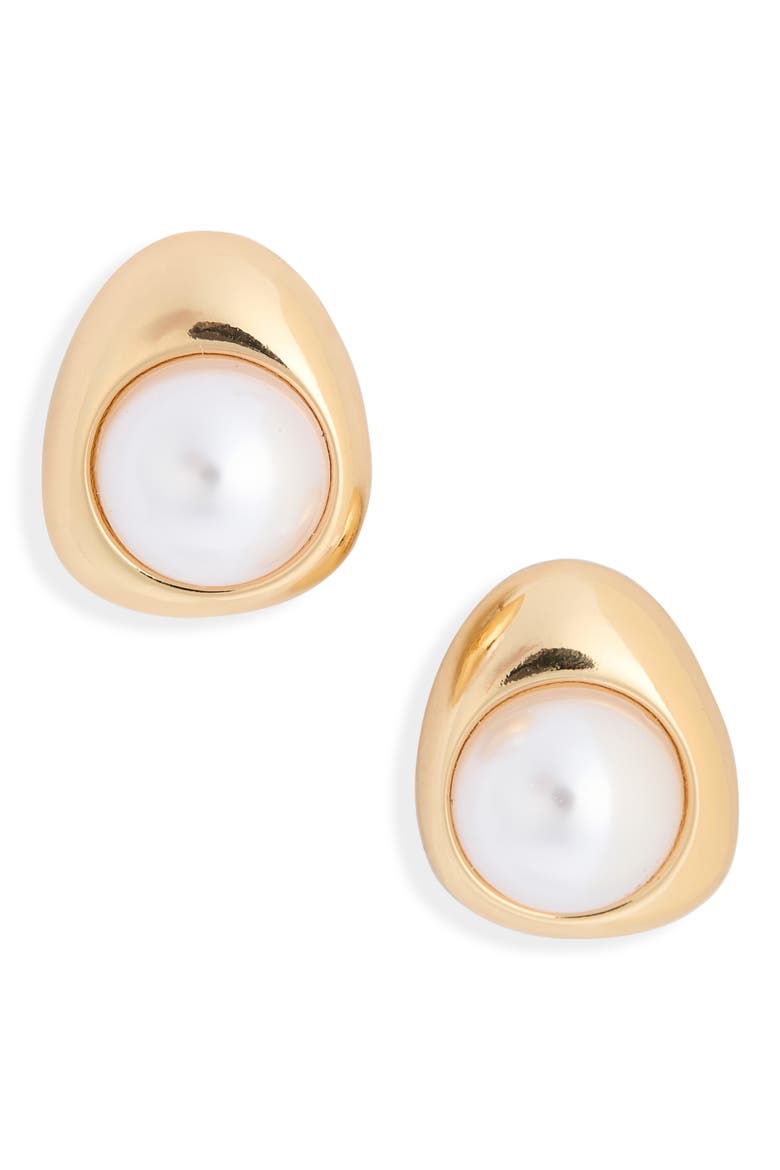 Faux Pearl Button Stud Earrings, Main, color, WHITE- GOLD