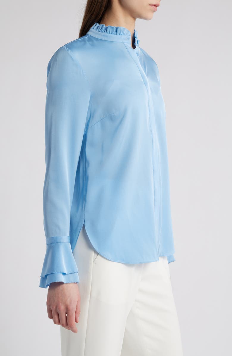 Elie Tahari The Adair Ruffle Stretch Silk Button-Up Shirt, Alternate, color, 
