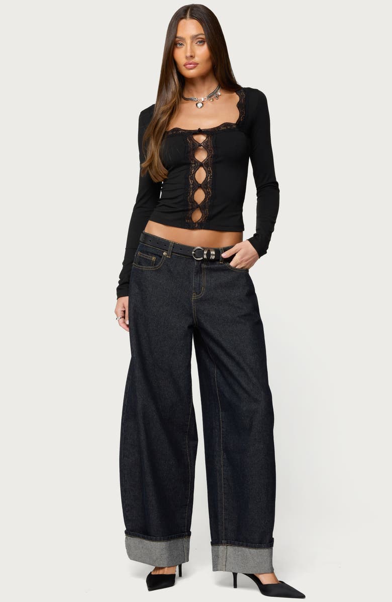 EDIKTED Zeya Cutout Sheer Lace Trim Top, Alternate, color,