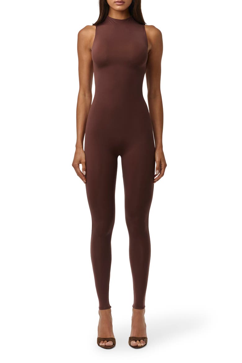 Mock Neck Jumpsuit, Main, color, CHOCOLATE