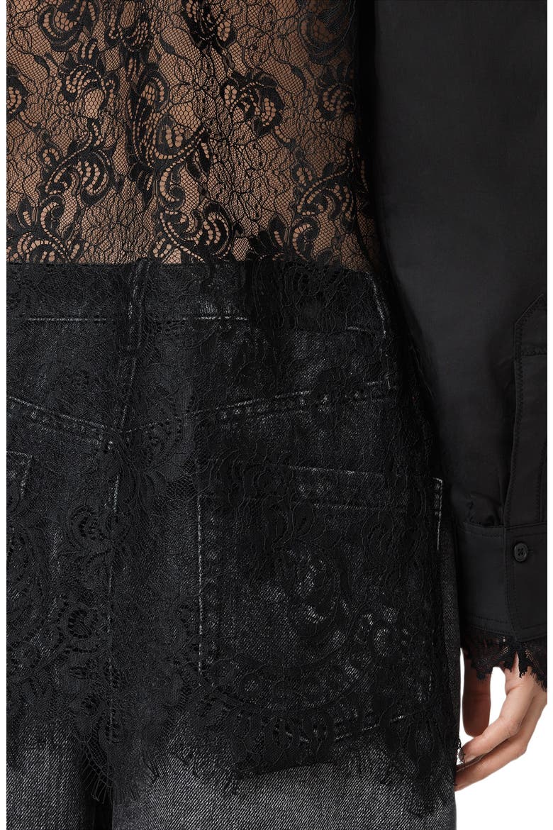 Ethel Lace Trim Long Sleeve Woven Shirt, Alternate, color, BLACK
