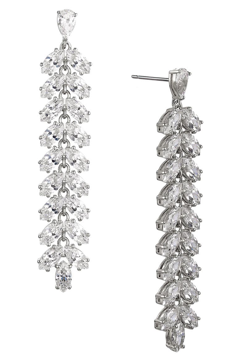RSVP Leaf Linear Drop Earrings, Main, color, RHODIUM