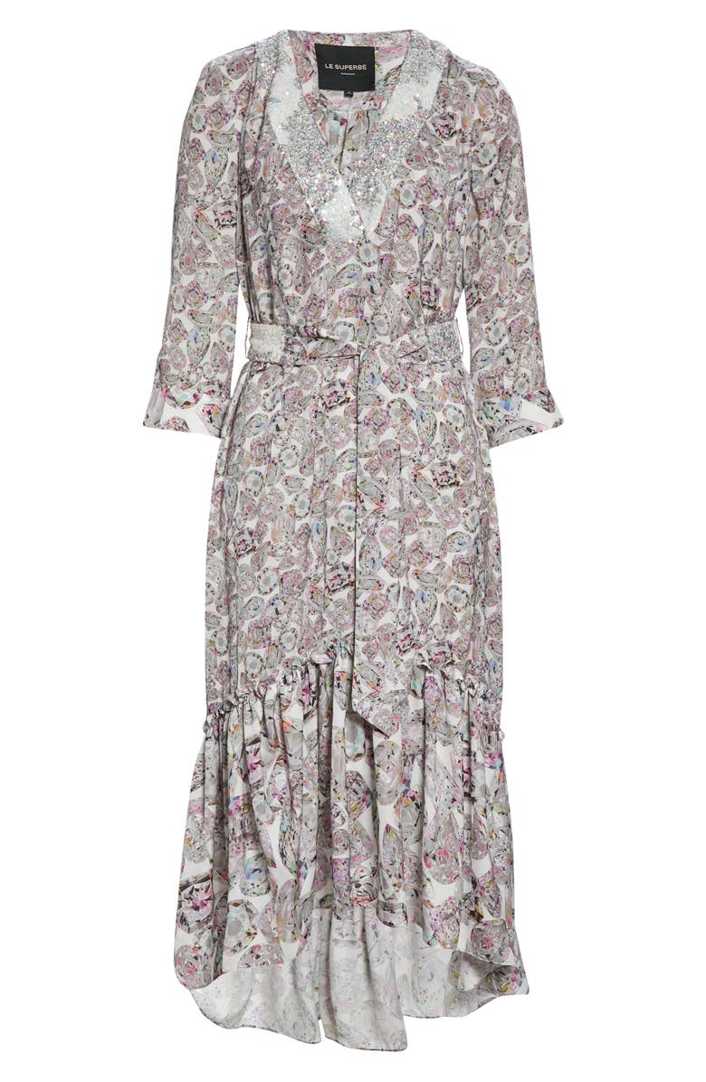 Le Superbe Diamond Life High/Low Belted Midi Dress, Alternate, color, 