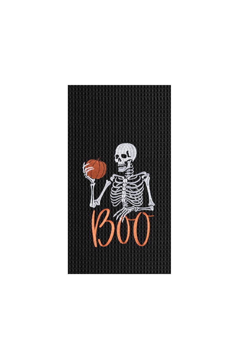 Boo Skeleton Halloween Towel, Main, color, Black