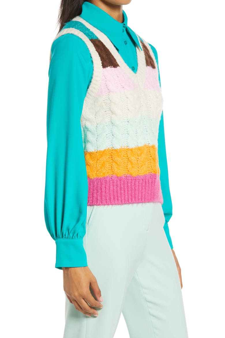 x Atlantic-Pacific Stripe Cable Knit Sweater Vest, Alternate, color, TEAL MULTI MELLIE PLACE STRIPE