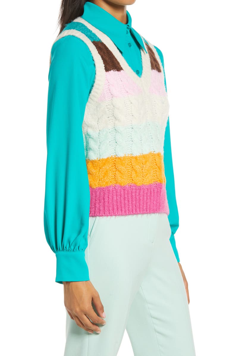 Halogen<sup>®</sup> x Atlantic-Pacific Stripe Cable Knit Sweater Vest, Alternate, color,